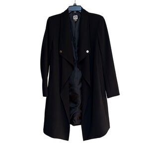 Anne Klein Womens Black Open Front Drape Long Jacket Blazer Size S Vamp Work